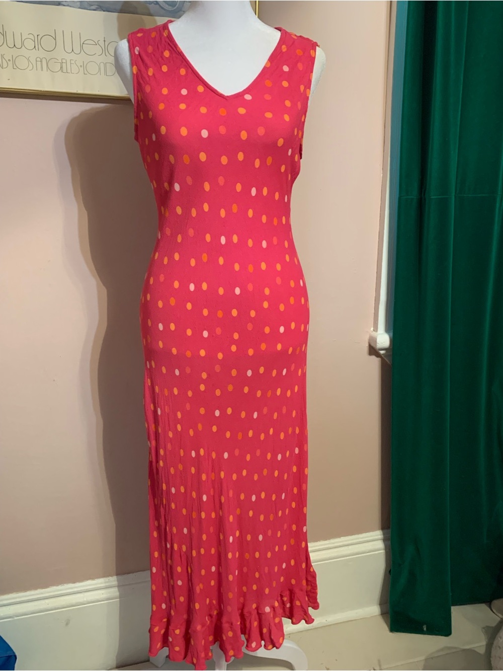April Cornell Pink Vintage dress Polka Dots Y2K large